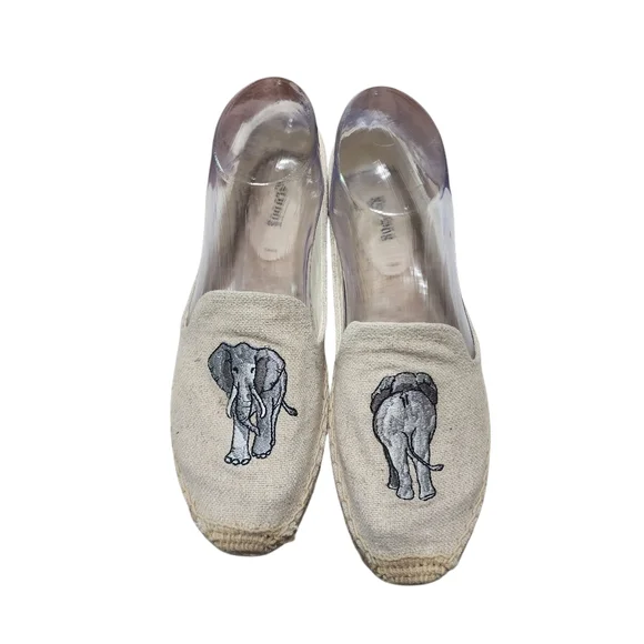 EUC Soludos Women's Elephant Embroidered Smoking Slipper Espadrilles In Sand - Picture 4 of 11